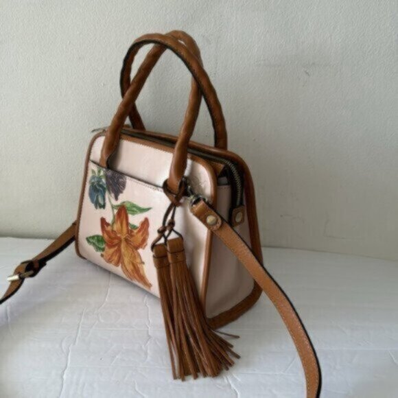 Patricia Nash Bag Paris SatchelParisian Floral Spot Print Cream w Tassel NEW - Picture 8 of 13